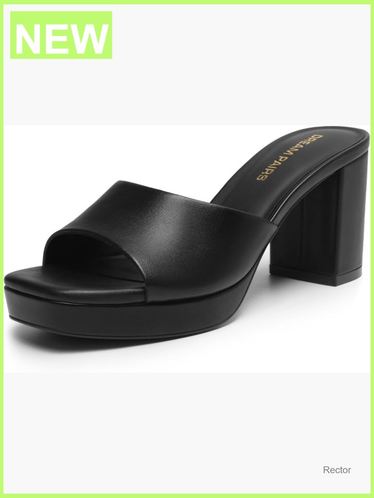 Women's Platform Block Heel Mule Sandals Square Toe Ankle Strap Slip On Heels